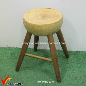Handcrafted Vintage Round Wooden Stools with Natural Finish